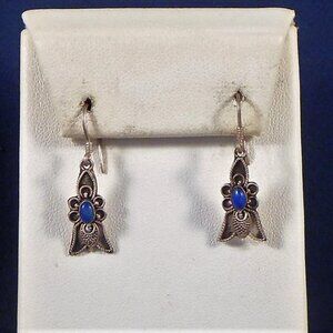 Sterling Silver Lapis Dangle Earrings Asian Design and Inspired Petite Earrings